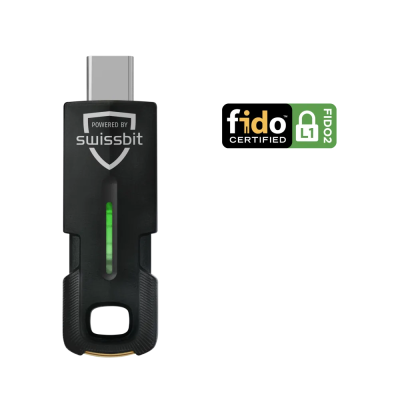 Swissbit ishield Key 2 with Fido2 functionality with logos